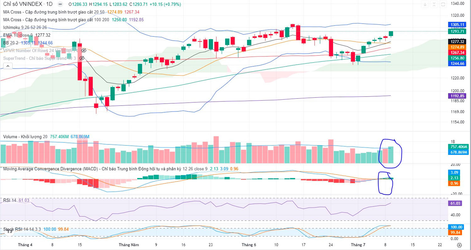 Đồ thị VNIndex ngày 9/7/2024